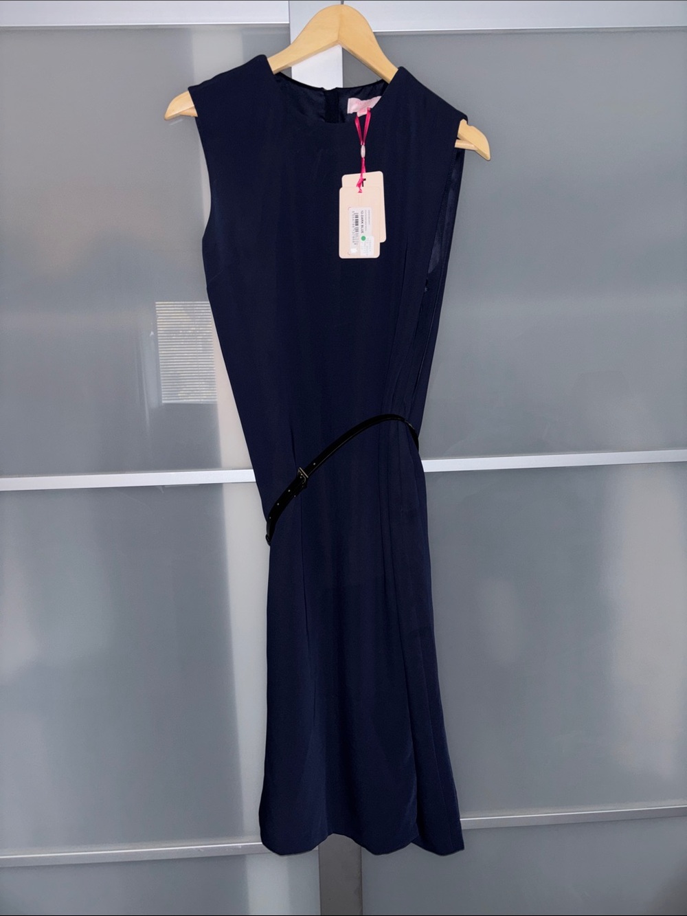 Ted Baker London Navy Sleeveless Midi Dress with Slim Belt